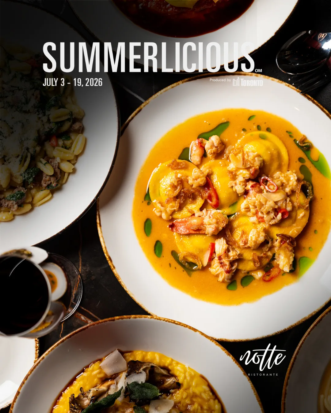 Summerlicious 2026 pasta and wine at Notte Ristorante